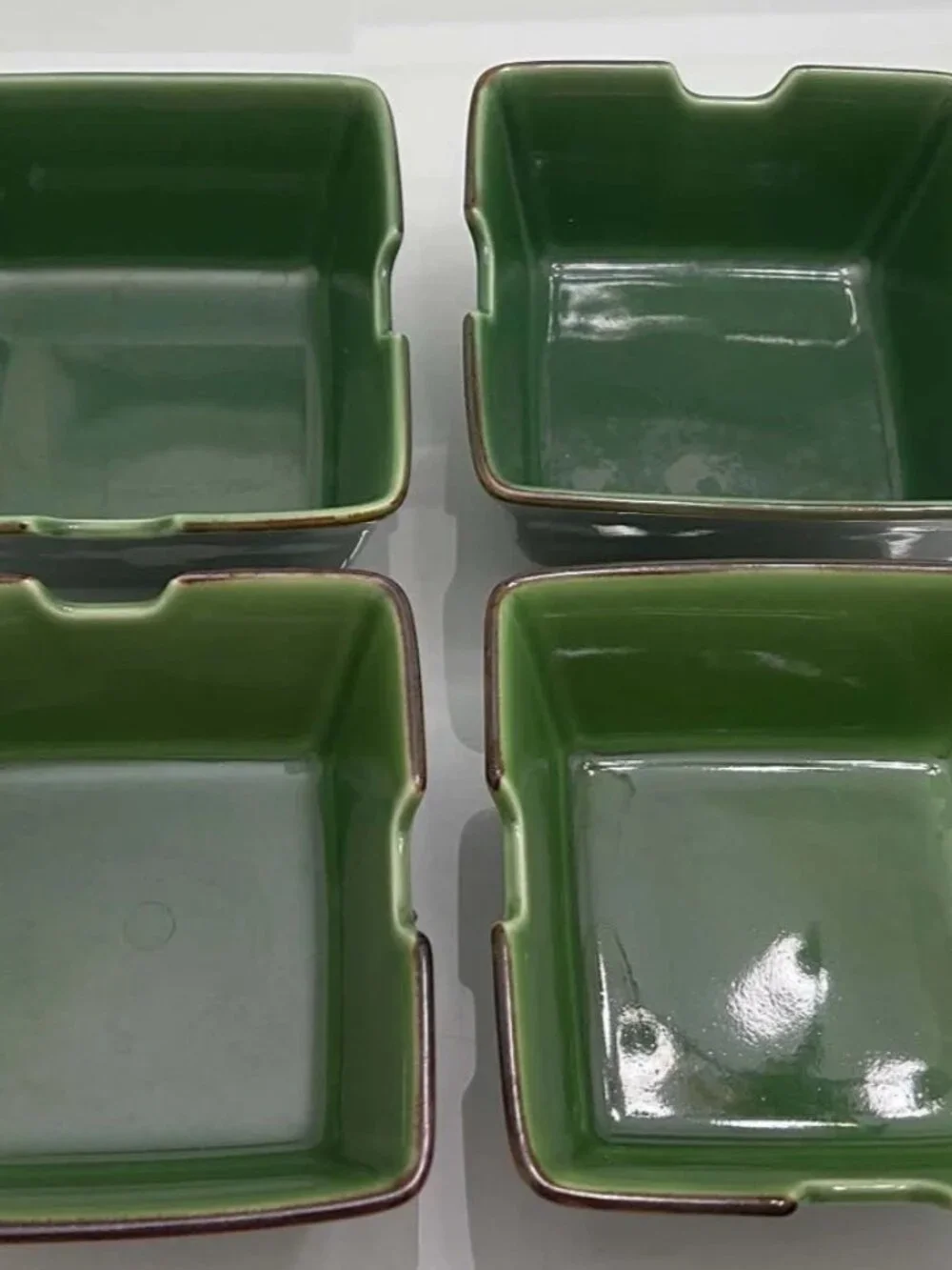 Set of 4 Pottery Barn Asian Green Square Noodle Bowls - Japan
